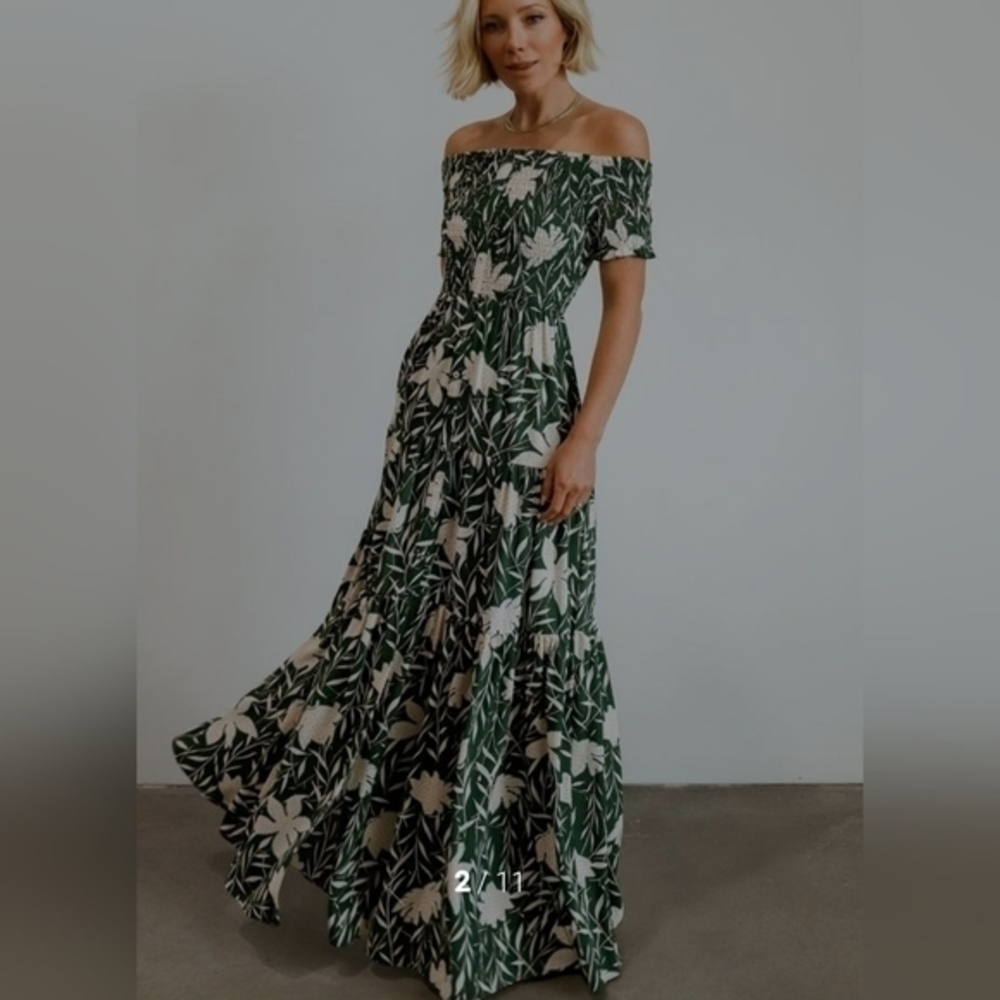 Soieblu Green and White Off-Shoulder Floral Maxi Dress